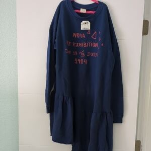 Zara Girls 13/14 Long Sleeve Dress with Pink Graphic Art To Wear Asymmetric Hem